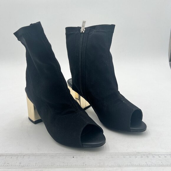 Black Dressy Peep Toe Side Zipper Chunky Heel Slingback Sandals Party Ankle Boot - Picture 3 of 6
